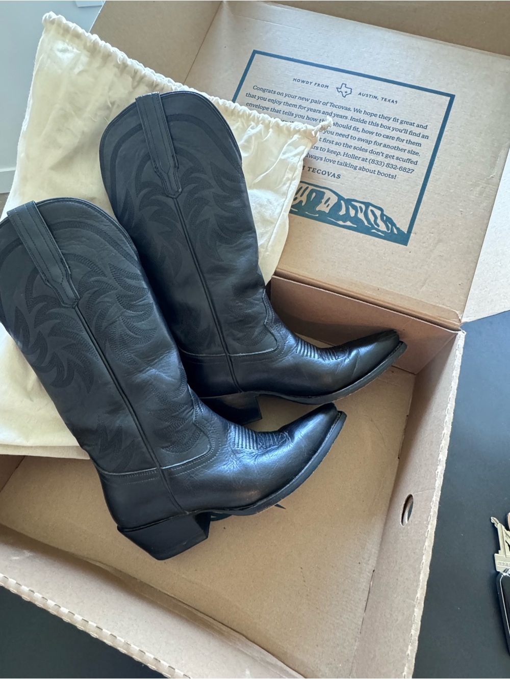 Tecovas “Annie” Women's Black Leather Cowboy Boots - 7